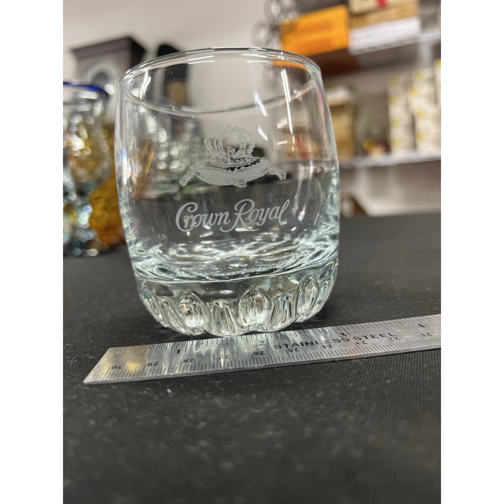 Vintage CROWN ROYAL Clear Whiskey Glasses‎ Round Low Ball Rocks